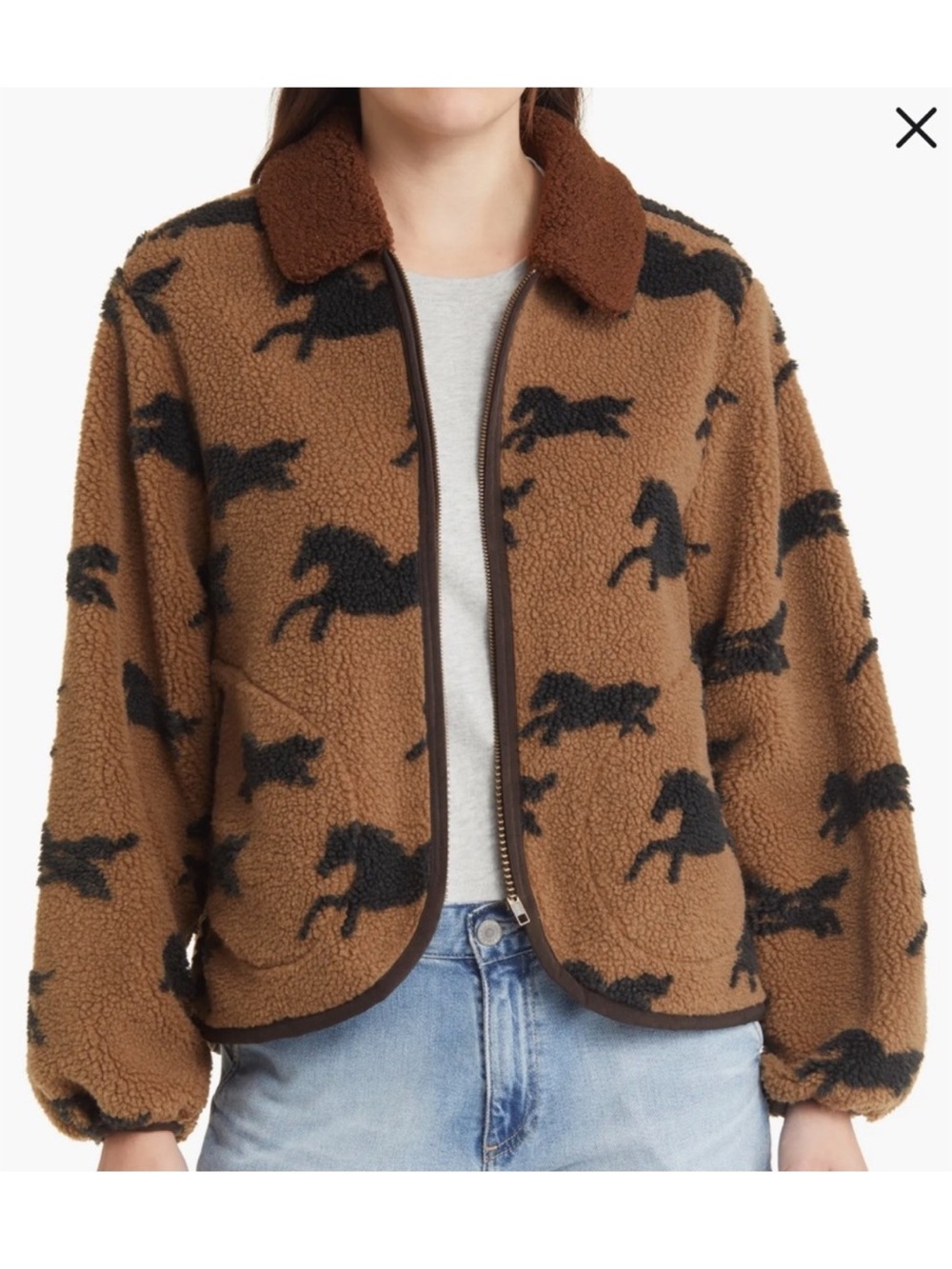 The Great Pasture Fleece Jacket Hickory Brown Horses Size Small